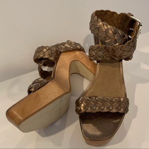 Michael Kors Leather Braided Wooden Sandals